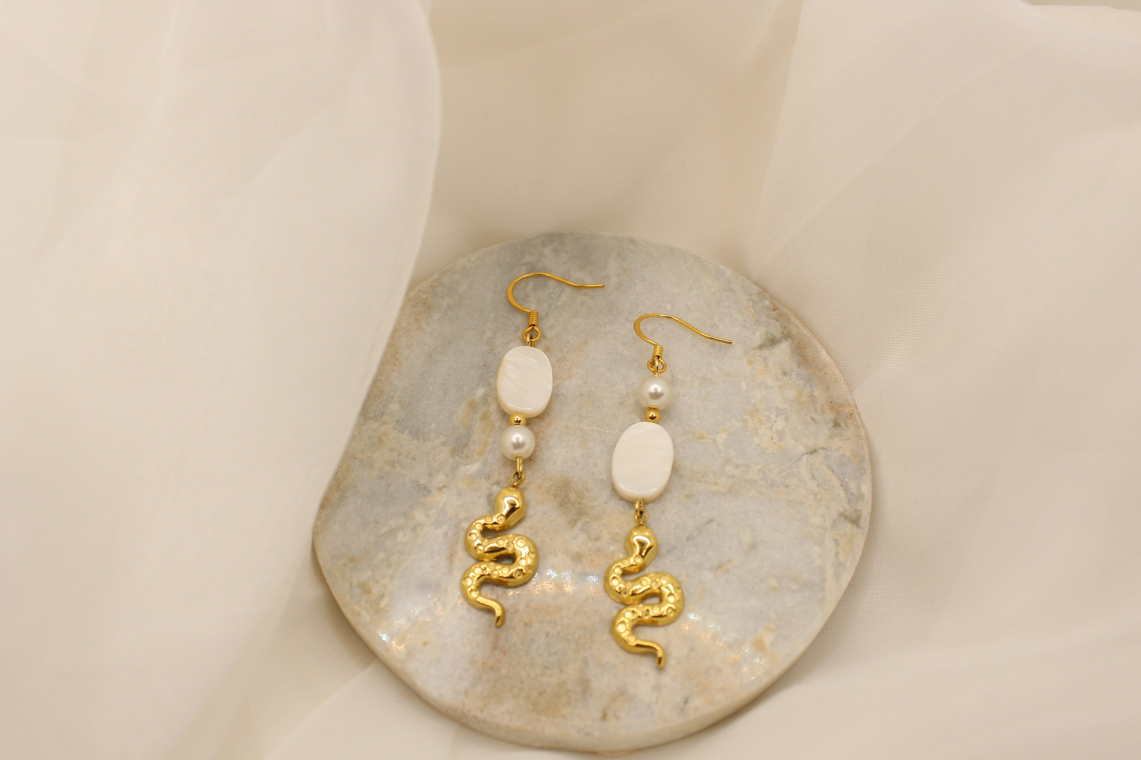 Gold Snake Drop Earrings